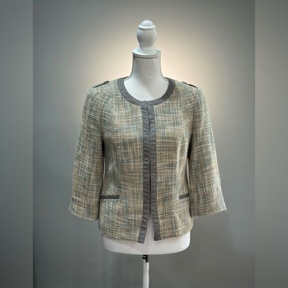 Cream/Green Liz Claiborne Collarless Jacket Size S EUC - Picture 1 of 6